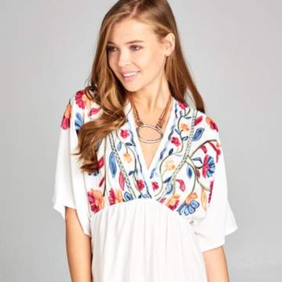 RENEE C Boho Embroidered White Tunic Dress NWT - Picture 3 of 5